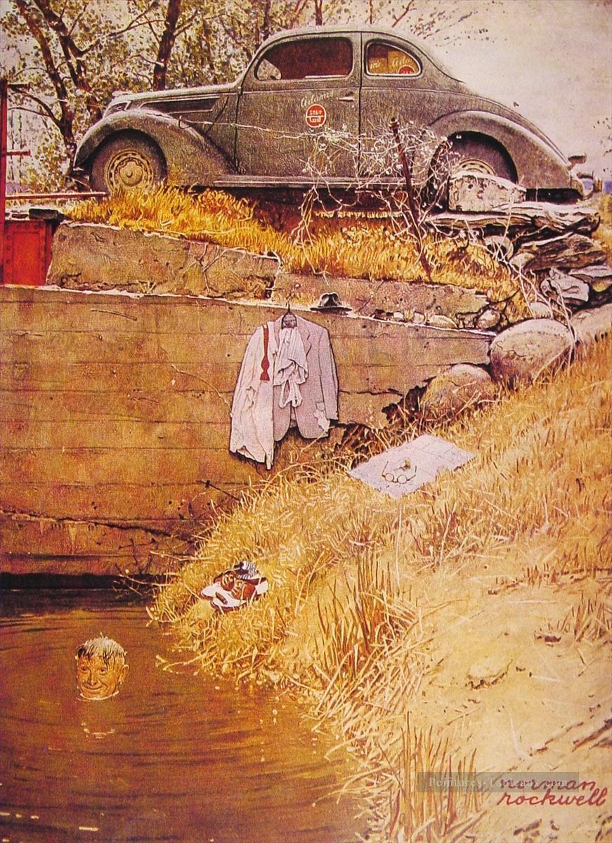 le trou de natation 1945 Norman Rockwell Peintures à l'huile
